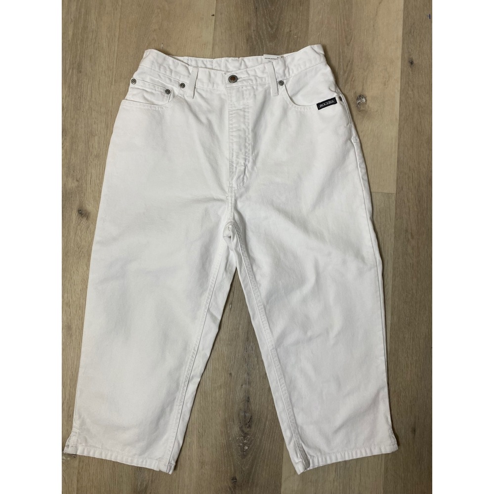 Vintage Rockies Jeanswear White Denim High Waisted Wide Leg Cropped Pants Size 9